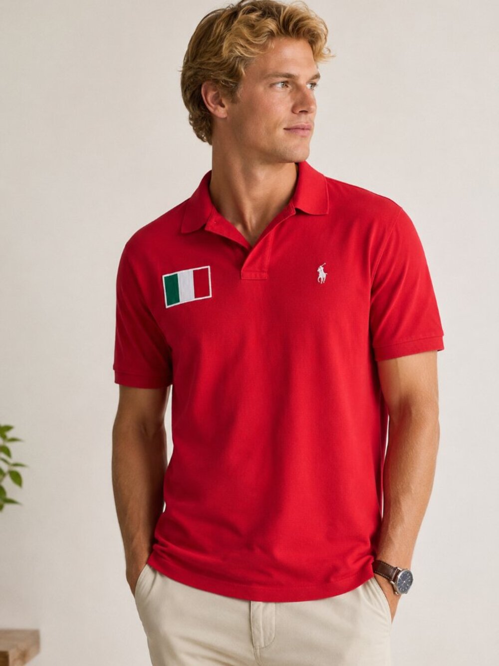 Vintage Polo Ralph Lauren Italy Country Flag Polo Shirt Red Size L